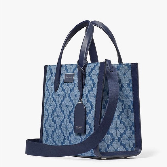 ♠️kate spade Manhattan Spade Flower Jacquard Denim Small Tote, Blue NWT - Picture 5 of 11